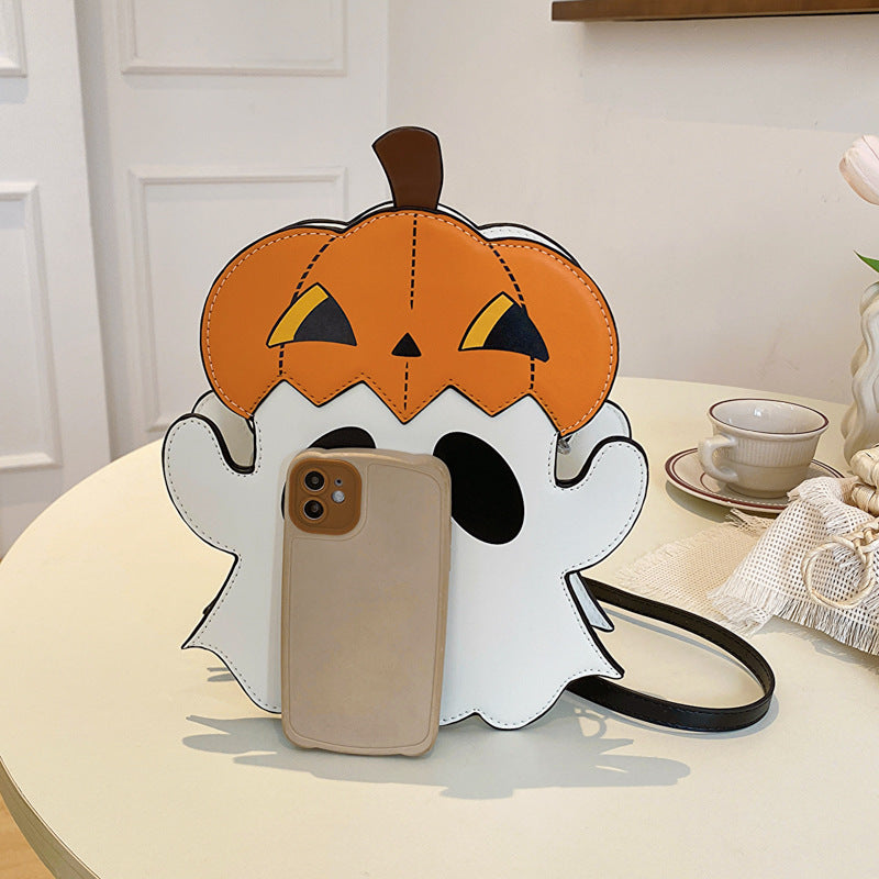 Halloween Shouder Bags Creative 3D Cartoon Pumpkin Ghost Design Cute Bags Women Cell Phone Purses Novelty Personalized Candy Crossbody Bags - Kenzllc