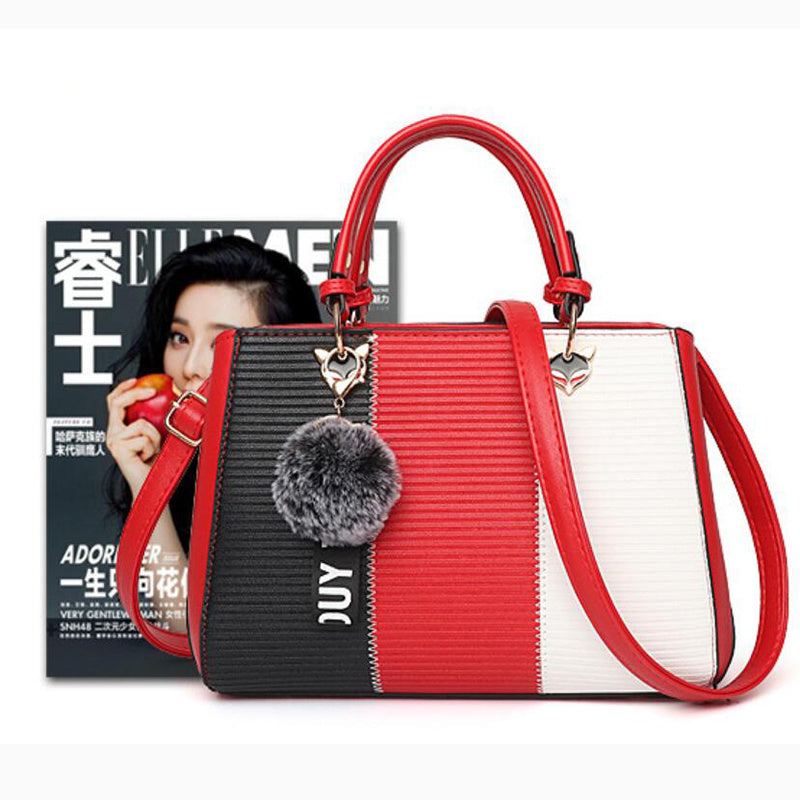 Women Hairball Ornaments Totes Patchwork Handbag Party Purse Ladies Messenger Crossbody Shoulder Bags Women Handbags - Kenzllc