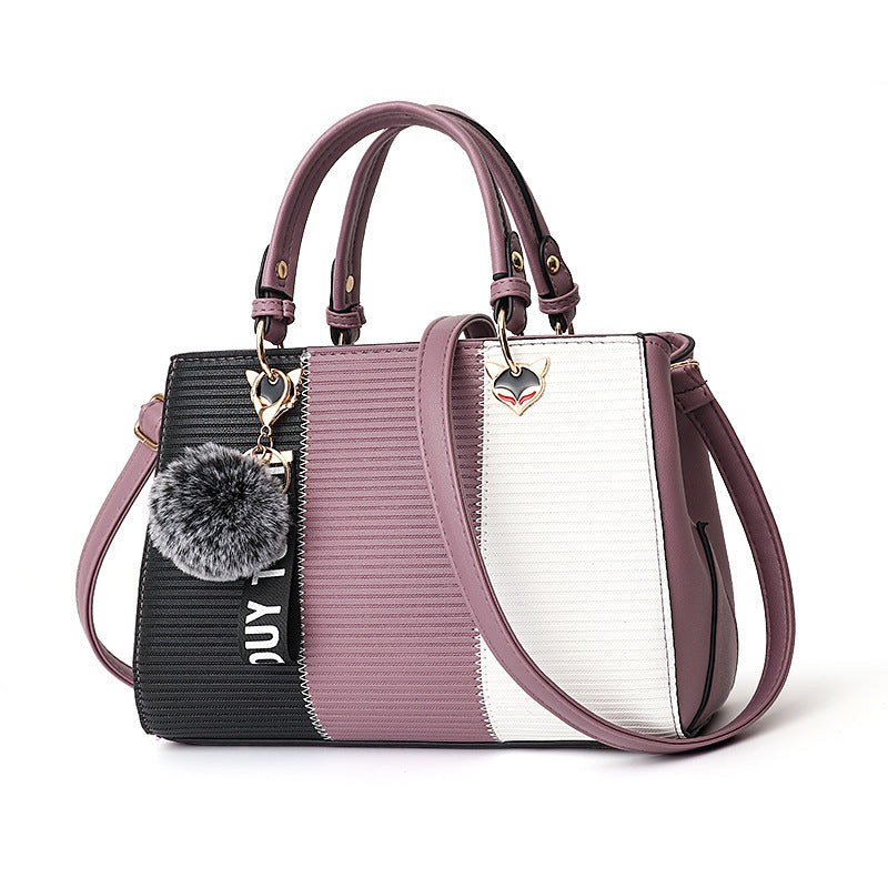 Women Hairball Ornaments Totes Patchwork Handbag Party Purse Ladies Messenger Crossbody Shoulder Bags Women Handbags - Kenzllc
