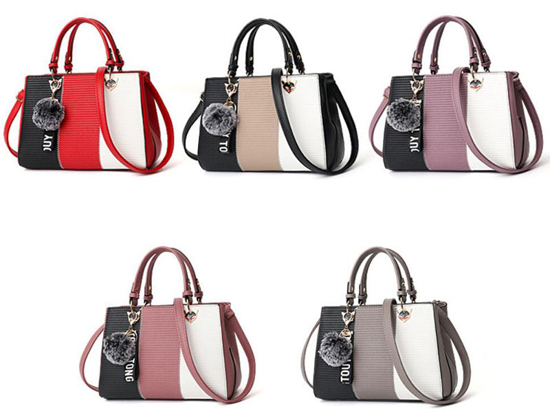 Women Hairball Ornaments Totes Patchwork Handbag Party Purse Ladies Messenger Crossbody Shoulder Bags Women Handbags - Kenzllc