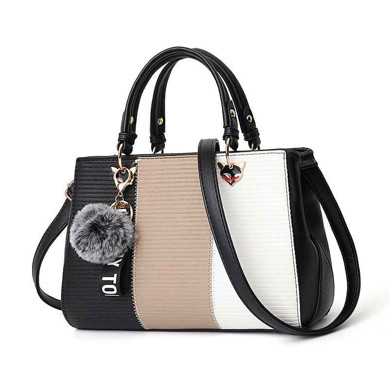 Women Hairball Ornaments Totes Patchwork Handbag Party Purse Ladies Messenger Crossbody Shoulder Bags Women Handbags - Kenzllc