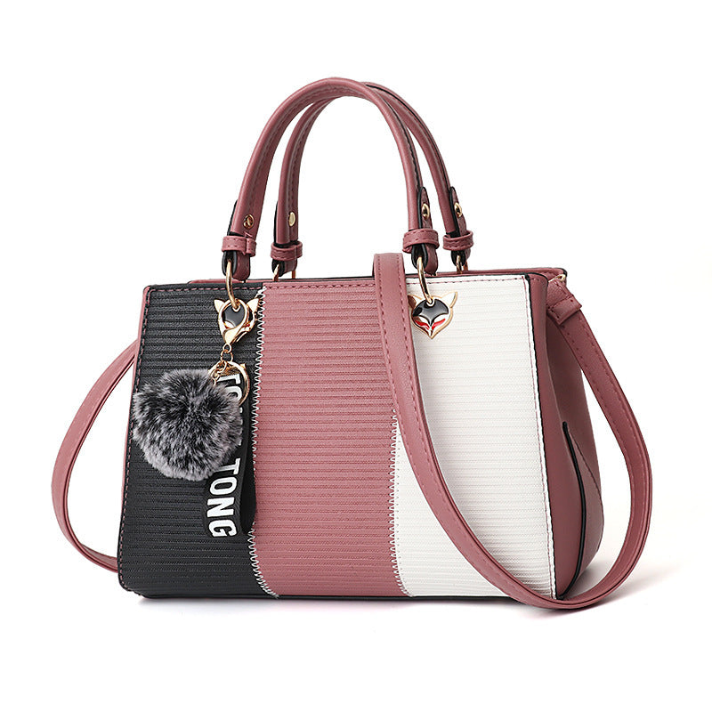 Women Hairball Ornaments Totes Patchwork Handbag Party Purse Ladies Messenger Crossbody Shoulder Bags Women Handbags - Kenzllc