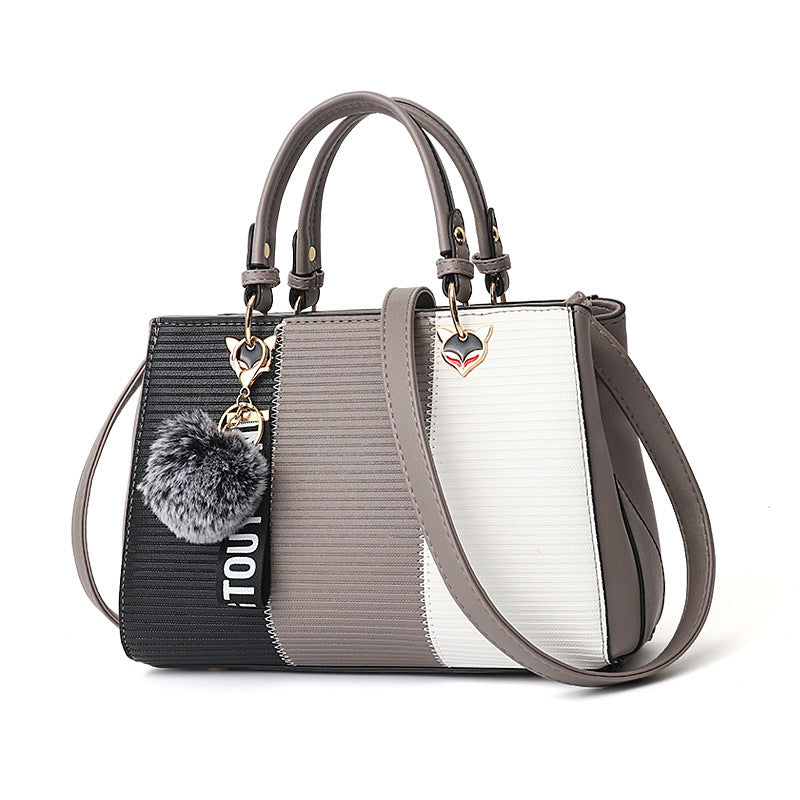 Women Hairball Ornaments Totes Patchwork Handbag Party Purse Ladies Messenger Crossbody Shoulder Bags Women Handbags - Kenzllc