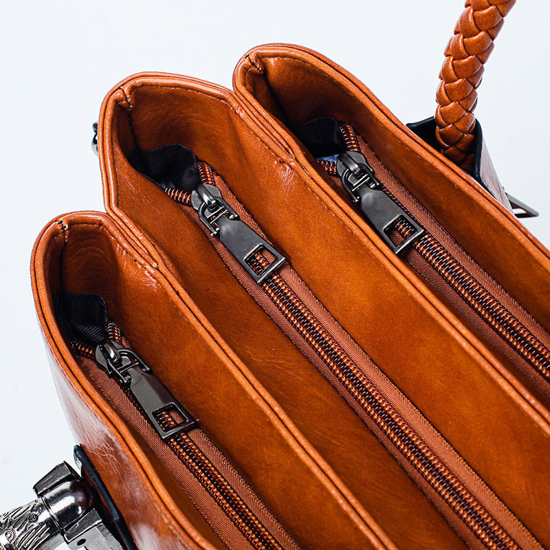 Vintage Oil Wax leather luxury handbags Women Bags - Kenzllc