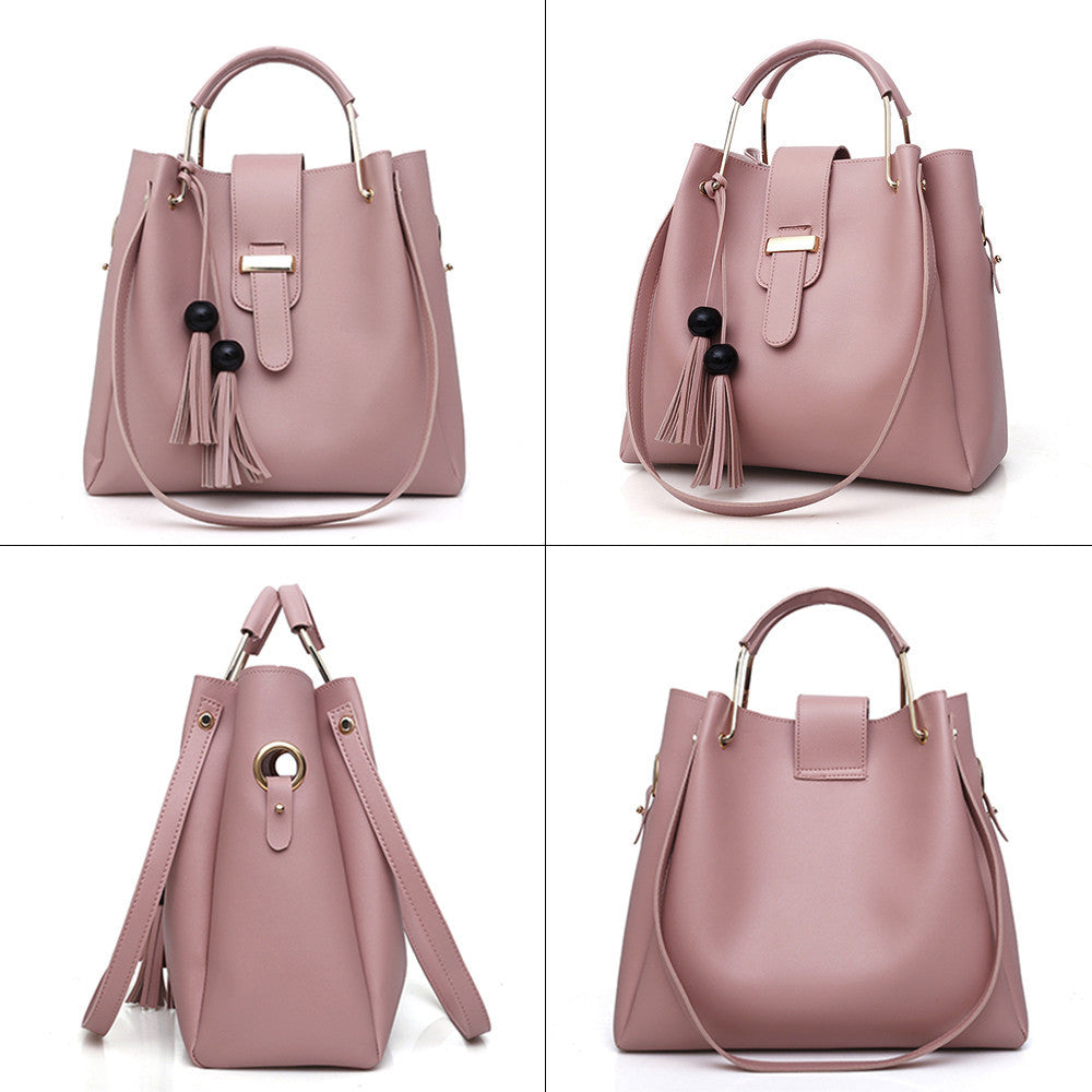 Women 3Pcs Or Set Handbags PU Leather Shoulder Bags Casual Tote Bag Tassel Metal Handle Designer Composite Bags - Kenzllc
