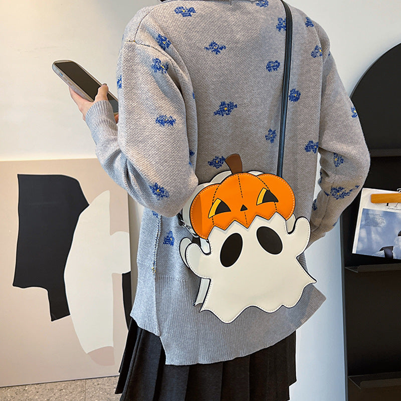 Halloween Shouder Bags Creative 3D Cartoon Pumpkin Ghost Design Cute Bags Women Cell Phone Purses Novelty Personalized Candy Crossbody Bags - Kenzllc